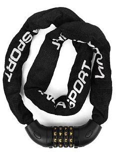 Замок кодовый- цепь 6*1000мм, черная оплетка, Vinca Sport